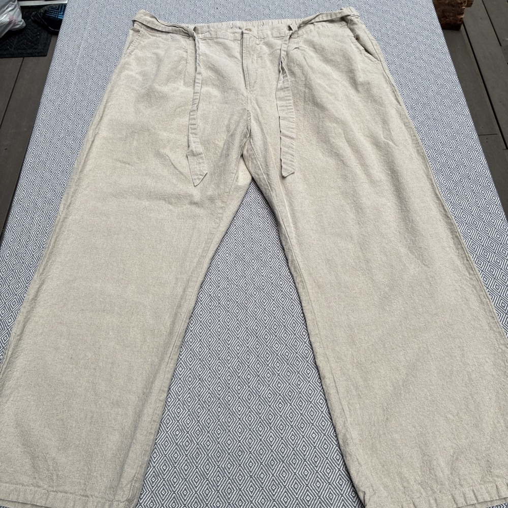 Vermont Country Store Womens Linen Blend Pants 2X Beach Drawstring Vacation Soft